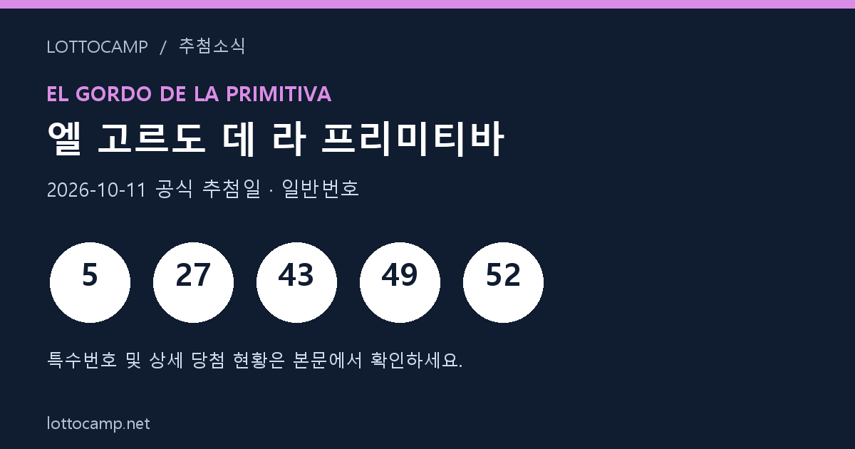 엘고르도 2026년 10월 11일 당첨번호 분석, 1등 이월·다음 1,930만 유로